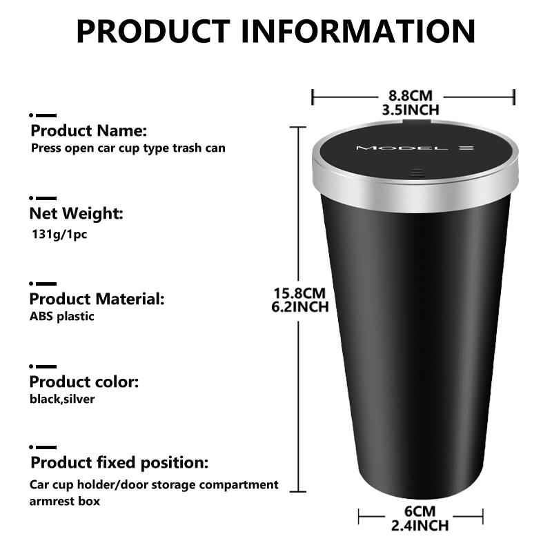 AMV1 For Tesla Car Logo Trash Can Cup Holder Portable Mini Waterproof Storage Garbage Bin Model 3 Y S X Roadster P75D P85D P100D