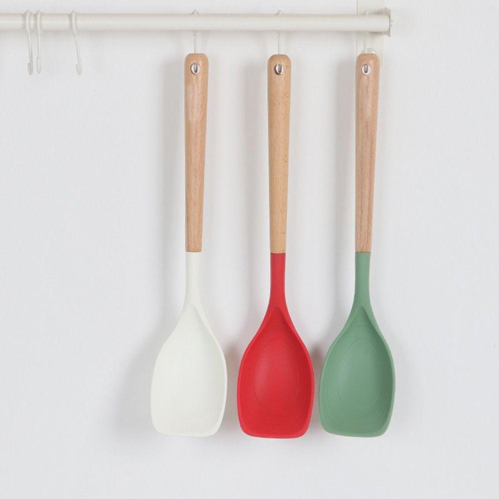 Heat Resistant Silicone Spatula Kitchen Gadgets Wooden Handle Shovel Soup Spoon Ladle Non Stick Kitchen Cooking Utensils