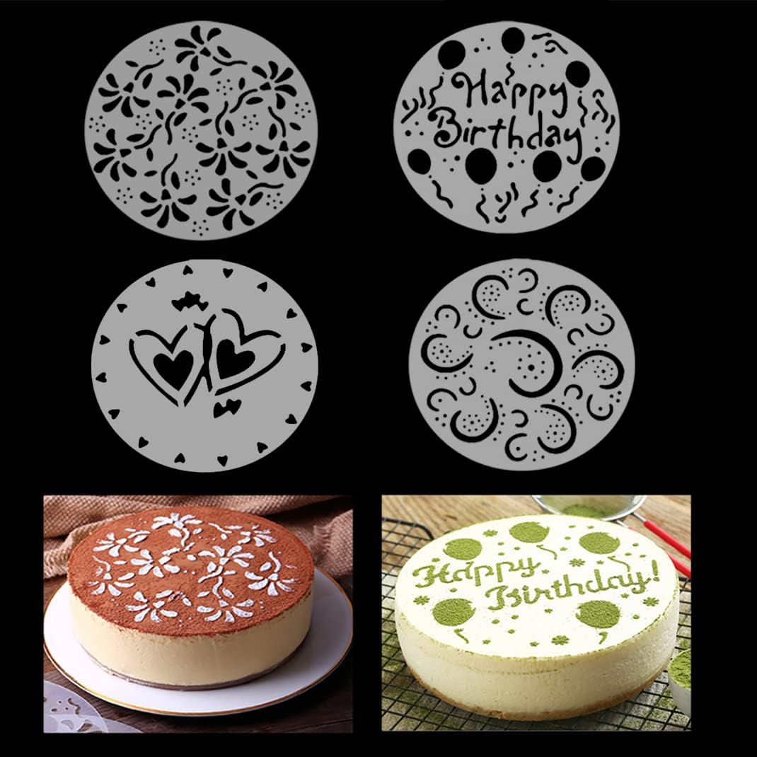 iSuperb 4 Pieces Cake Top Stencils Cookie/Cake Decorating Painting Templates Baking Tool for Cupcake Wedding Cake Fondant Impression, Wedding 4 Cake Stencils