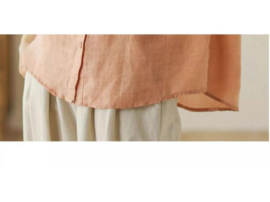 Spring/Summer Retro Slimming Cotton Linen Cardigan - Women's Seven-Sleeve Shirt