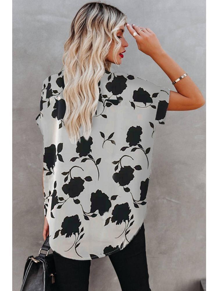 Women's Fashion Oversized White 3D Flower Print T-Shirt Summer Blouse Tee Female Tops Clothing
