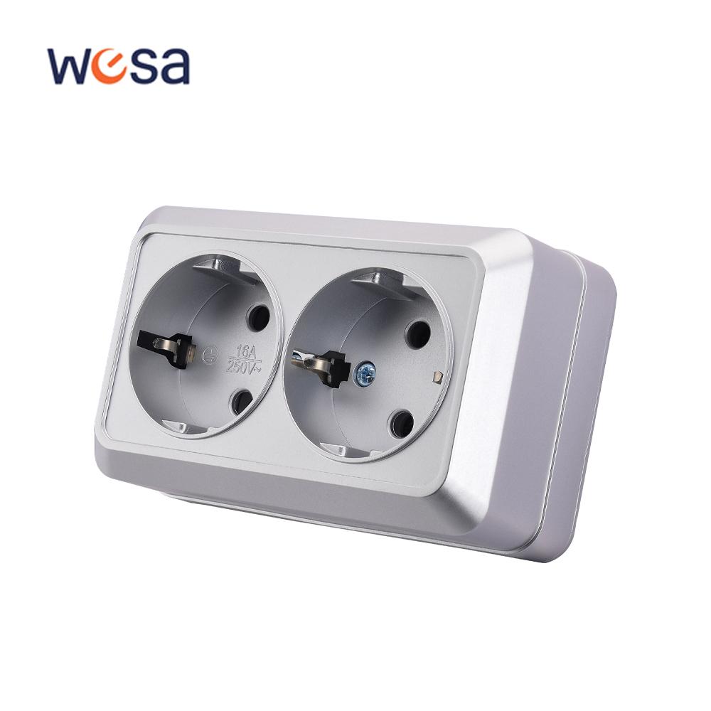 WESA Silvery Wall Surface Button Light Switch EU Spray Paint Plastic Outdoor 1 Gang 1 Way Wall Exterior Rocker On / Off Switch