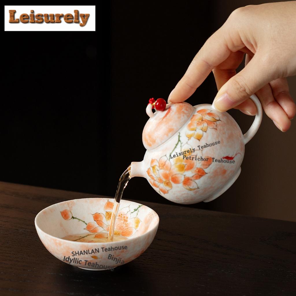 160ml Hand-painted Powder Magnolia Teapot Traditional Tea Infuser Pot Tea Maker Kettle With Strainer Dahongpao Teaware Supplies