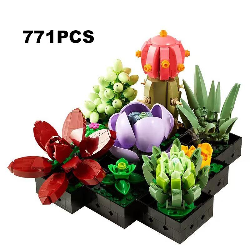 

771 шт., бессмертные цветы, украшения в горшках, суккуленты, модель, строительные блоки, кирпич 10309, сборные кирпичи, игрушки для детей и взрослых, Holida No Original Box