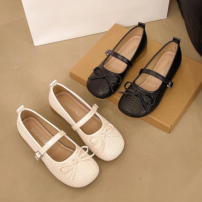 Huge comfortable~ Mary Jane shoes breathable bow single shoes women's shallow mouth flat beanie shoes