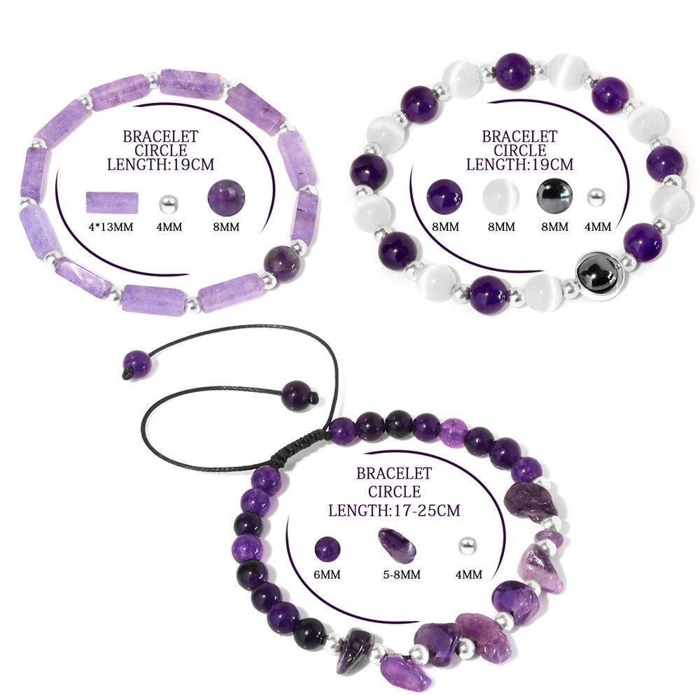 3pcs/Set Body-Purifying Amethyst Bracelet for Weight Loss, Yoga, and Meditation - Healing Stone Zircon for Women and Men