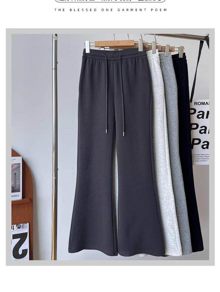 Women's High-Waisted Fleece-Lined Micro-Flare Sweatpants - 2025 Spring/Autumn/Winter Collection: Slimming, Casual, Thickened Flare Pants.