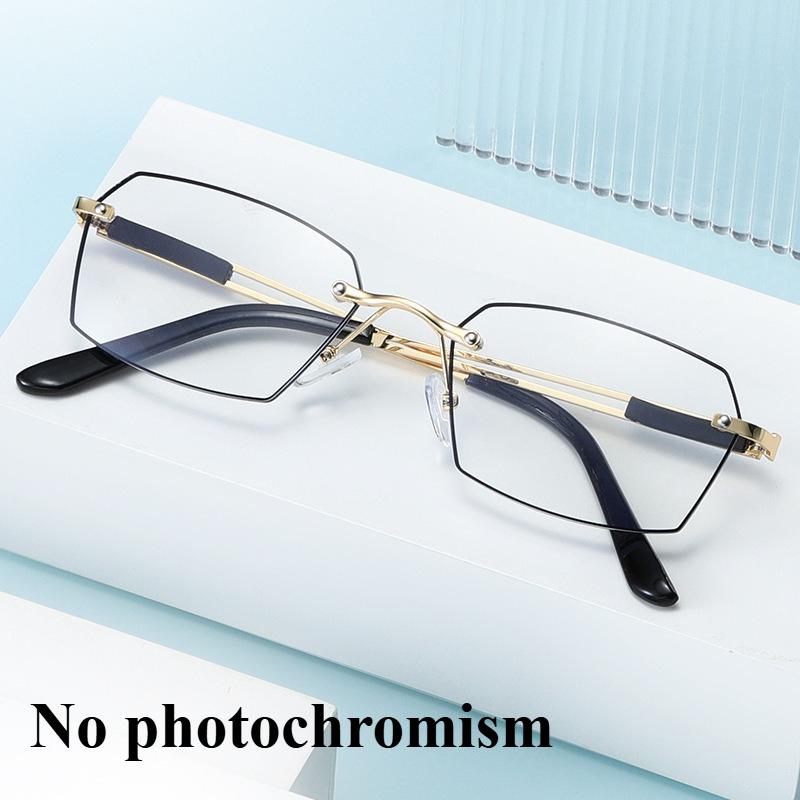 

Фотохромные / Анти-синий свет Очки для чтения Модные Безободковые Сверхлегкие для Пожилых в Очках для чтения с Обрезанными краями 4 золотистый