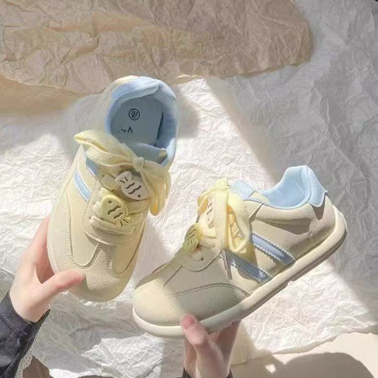 

Новые ретро немецкие тренировочные кроссовки шикарные с круглым носом повседневные кожаные белые кеды весна 35 [foot length 22.5cm] жёлтый