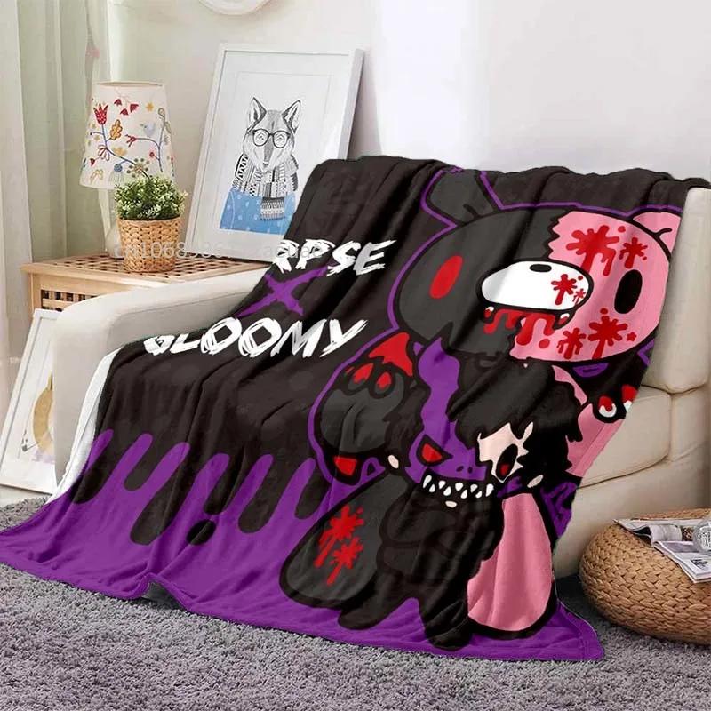 Cartoon Gloomy Bear Printed Blanket for Beds Sofas Warm Soft Flannel Blanket Gift