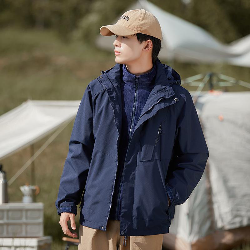 Herren- und Damen-Herbst- und Winterjacken Outdoor Winddicht und Wasserdicht Drei-in-eins Bergsteigerjacke Abnehmbare Kapuzenjacke für Herren