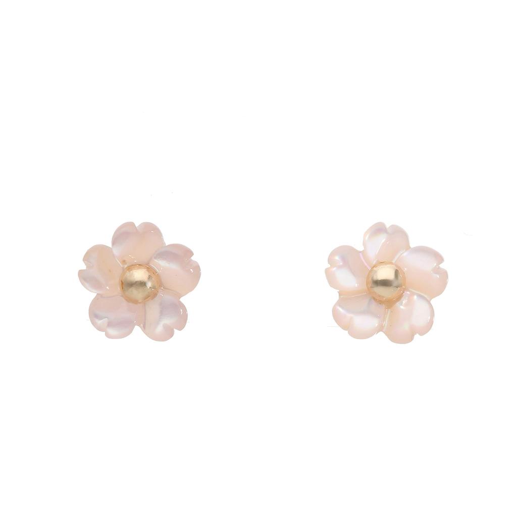 L&Co 10K Yellow Gold Flower and Pink Shell Earrings 46-7653