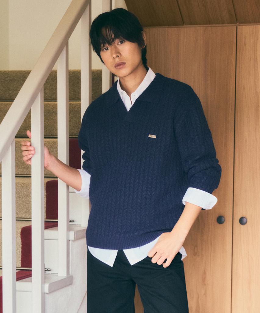 Wednesday Oasis British Cable Open Collar Knit_Navy(Wc25-Kn74)
