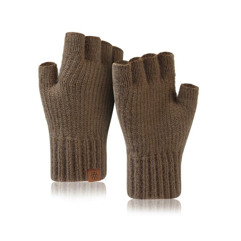 Half-finger Gloves Men's Winter Outdoor Knitted Gloves Warm and Cold-proof Velvet Student Writing Bare-finger Gloves
