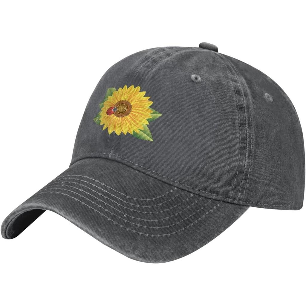 Ladybug Sunflower Baseball Cap Washed Cotton Dad Hat Adjustable Golf Cap for Unisex