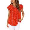 Women's Pleated Round Neck Petal Short Sleeve Loose Chiffon Top