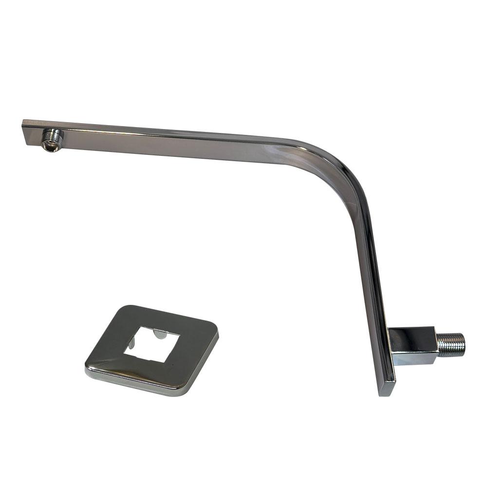 Black / Chrome Wall Mounted High Rise Shower Arm and Flange , Square Shower Riser Rain