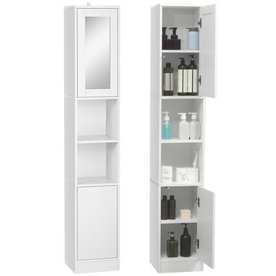 High Bathroom Cabinet Storage Column Unit With Mirror 2 Doors Adjustable Shelves 30x28x170cm White