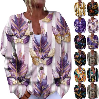 Women's Fashion Festival Printed Long-Sleeved Knitted Cardigan With Button-Front