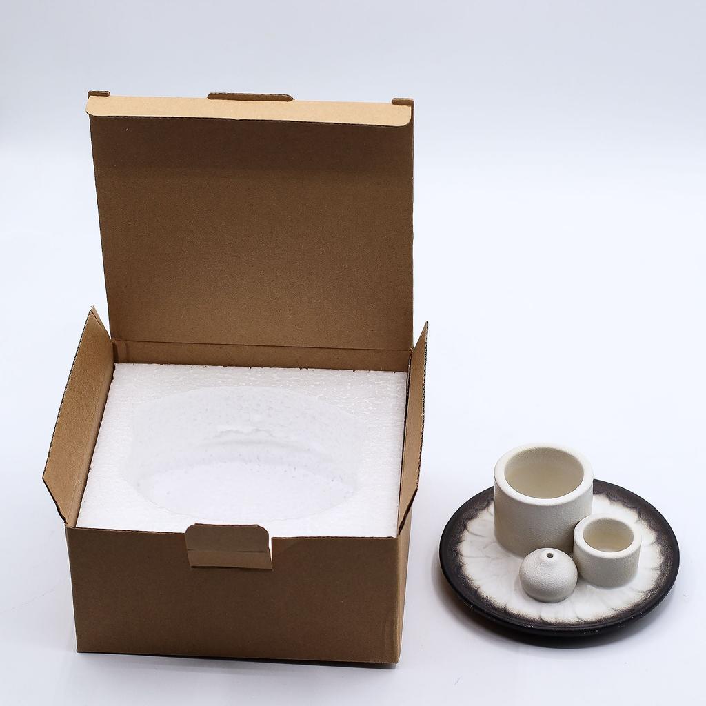 Ceramic Palo Santo Smudge Incense Holder, White Grey