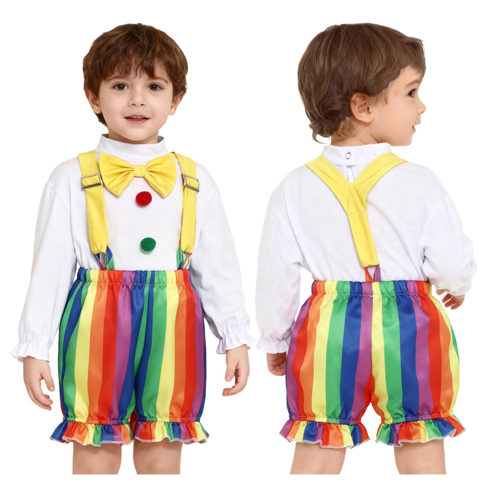 

Костюм клоуна для малюка 2 предмети: Цирковий ромпер з краваткою-метеликом, помпонами та регульованими підтяжками-шортами для Хелловінської вечірки 0-3 Months різнокольоровий