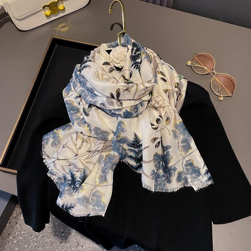 Fashion Lurex Glitter Leaf Floral Fringe Viscose Shawls Scarf Lady High Quality Thin Wrap Beach Stole Bufandas Muslim Hijab