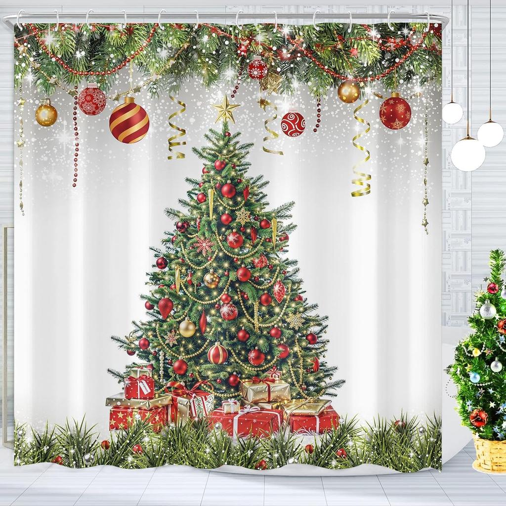 Christmas Shower Curtain Snowman Shower Curtain Set Holiday Shower Curtains Bathroom Curtain Decor Set with 12 Hooks