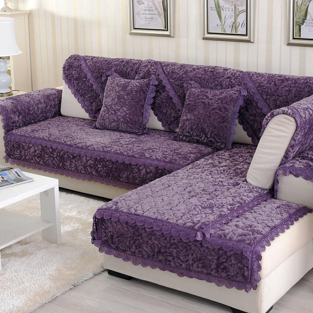 European High-End Thick Flannel Sofa Cushion Cushion Fashion Rose Non-Slip Sofa Cover Sofa Towel Covers