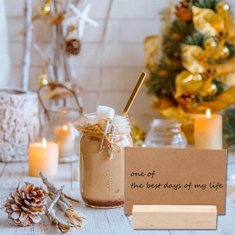 20Pcs Wood Table Number Holders Stand Wood Name Card Holders Wood Name Cards Food Label Memos Photo Holders for Wedding