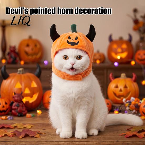Holiday Theme Accessories for Dogs And Cats Pet Halloween Pumpkin Hat, Funny Devil Horn Cat Plush Cozy Cosplay Apparel Photo Shoots Hat Small