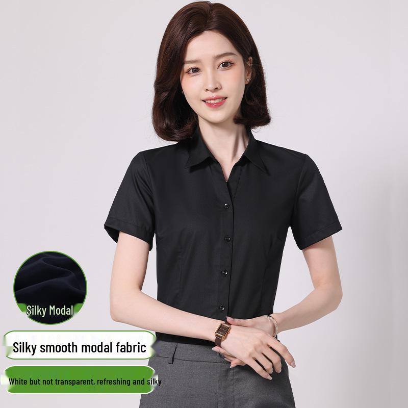 Women's Long Sleeve Professional White Stretch Shirt for College Students and Teachers