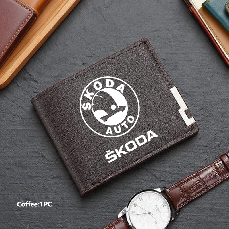 TTJJ2 Men Wallet ID Credit Card Holder License Bag Gift Accessories For Skoda S Kodiaq Octavia 2 3 Yeti Karoq Rapid Fabia VII VRS
