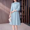 ZANZEA Women Casual Turn Down Collar Solid Color 3/4 Sleeve Loose Dress