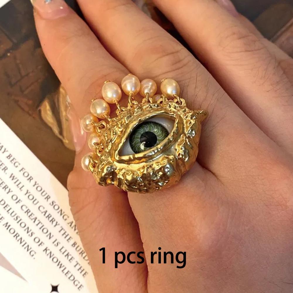 Women Vintage Eyes of Demon Earring Ring Exaggerated Trendy Earrings Style Imitated Pearl Girls Delicate Tassels Jewelry
