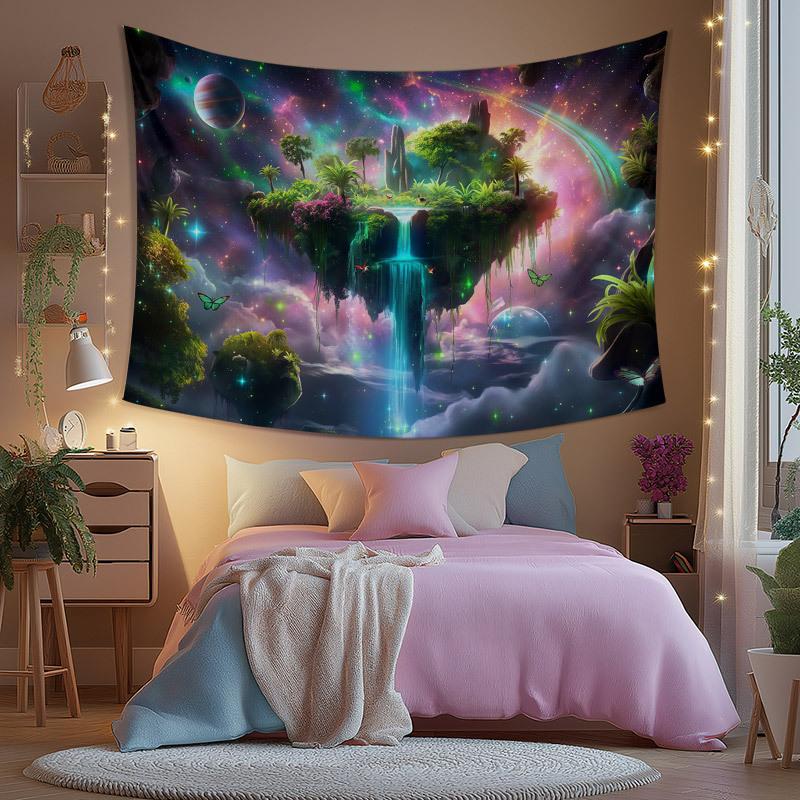 1pc Fantasy Floating Island Tapestry  Dreamy Nebula Waterfall  Magical Landscape Wall Hanging Decor for Living Room Vibrant