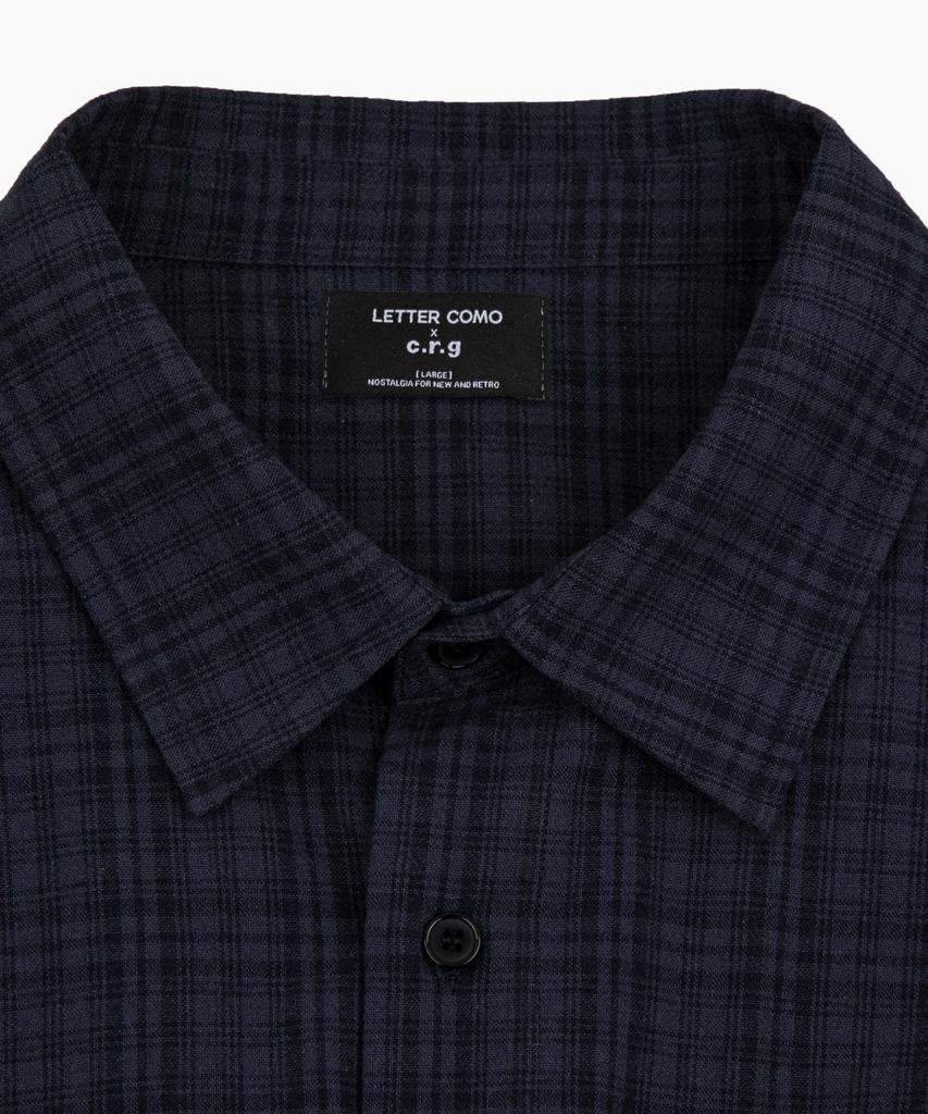LETTERCOMO City Pop French Check Rolled-Up Half Shirt Dark Navy