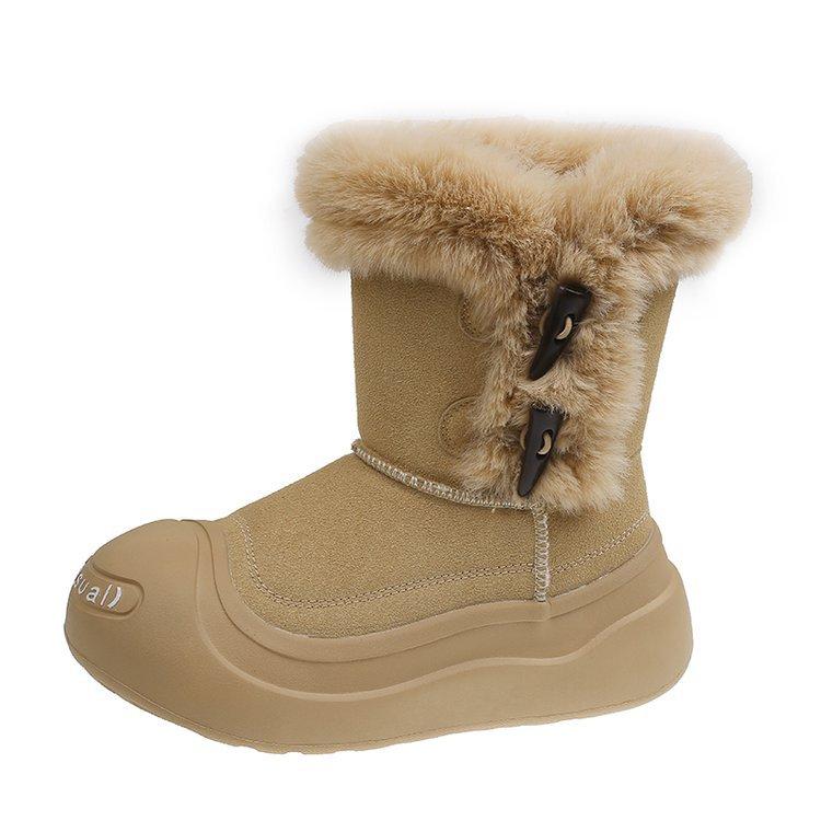Eckenschnalle Schneestiefel Damen 2025 neu Herbst pelzig Explosion Nordost Samt verdickt warm Baumwollschuhe Stiefeletten