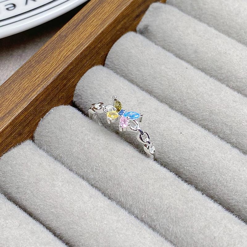 Niche Design Butterfly Full Diamond Zir*****Pen Ring Women S Fashion Temperament Light Luxury High-End Ring Adjustable opening