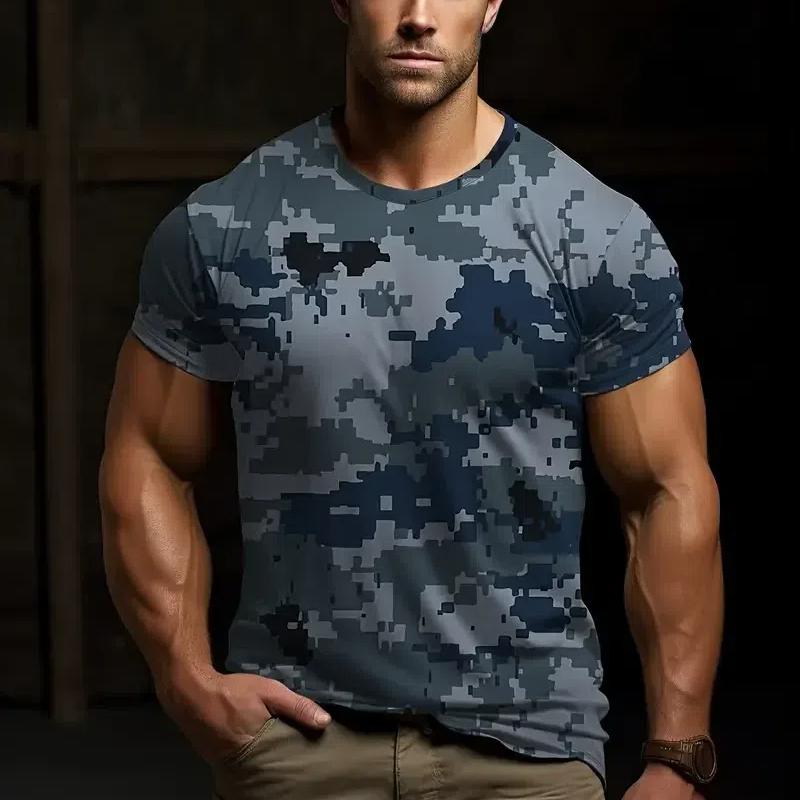 3D maskáčové tričko Pánské oblečení Outdoorová móda Neformální O výstřih Krátký rukáv Léto Street Oversized Muži Sportovní Vojenská trička