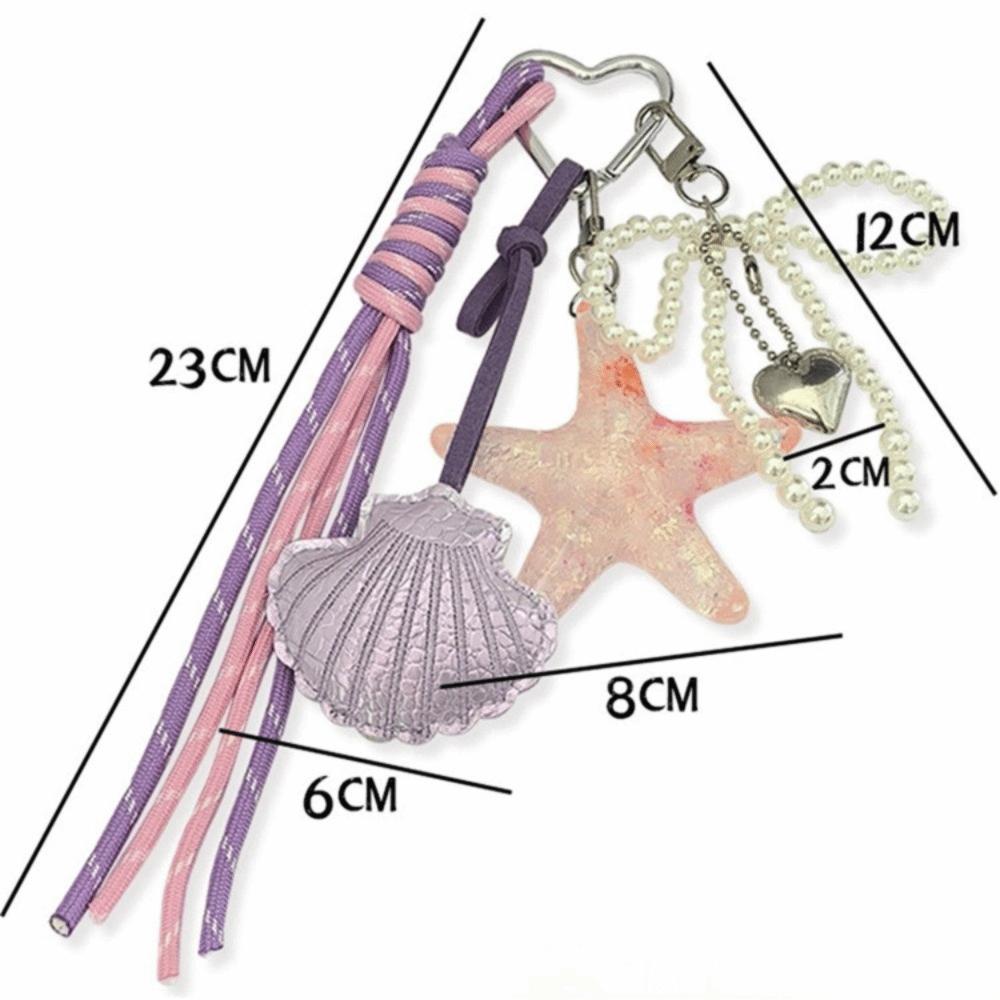 DIY Jewelry Starfish Shell Keychain Pearl Bow Key Ring Fashion Mobile Chain Pendant  Women Girls
