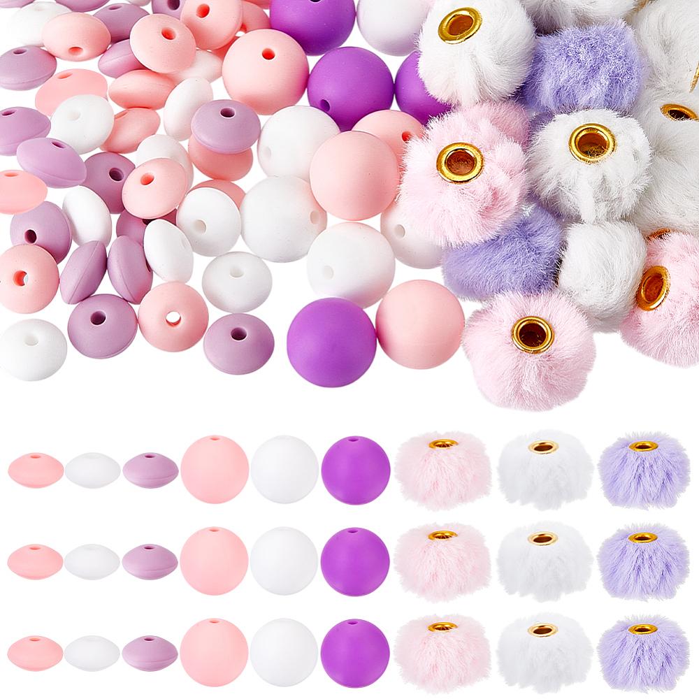 1set 108pcs 9 styles Grade Silicone Focal Beads Mixed Shape Mixed color 15~20mm Hole: 2~4mm