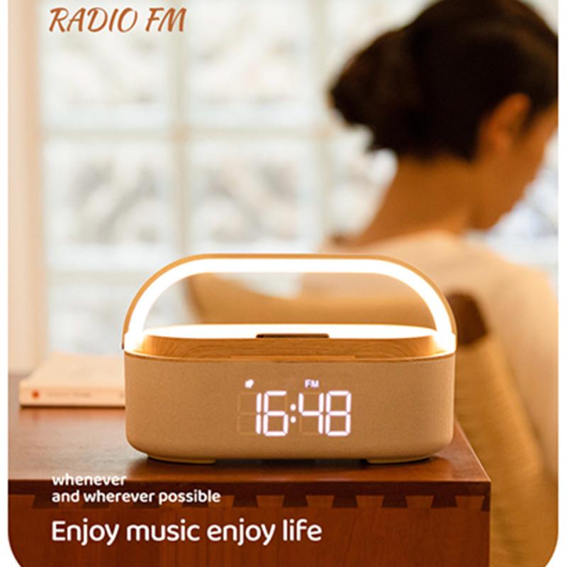 Alto-falante Bluetooth Multifuncional e Carregador Sem Fio com Despertador, Rádio e Lâmpada LED