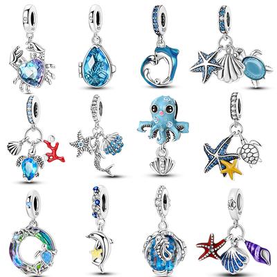 Underwater World Blue Ocean Series Sea Turtle Dolphin Charms Originalcopper Glow Cz Beads Fit Bracelet Necklace Diy Jewelry