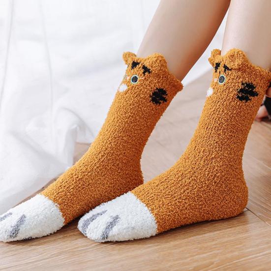 Fuzzy Sleep Socks Warm Cute Cat Plush Socks Stretchy Breathable Winter Indoor Socks