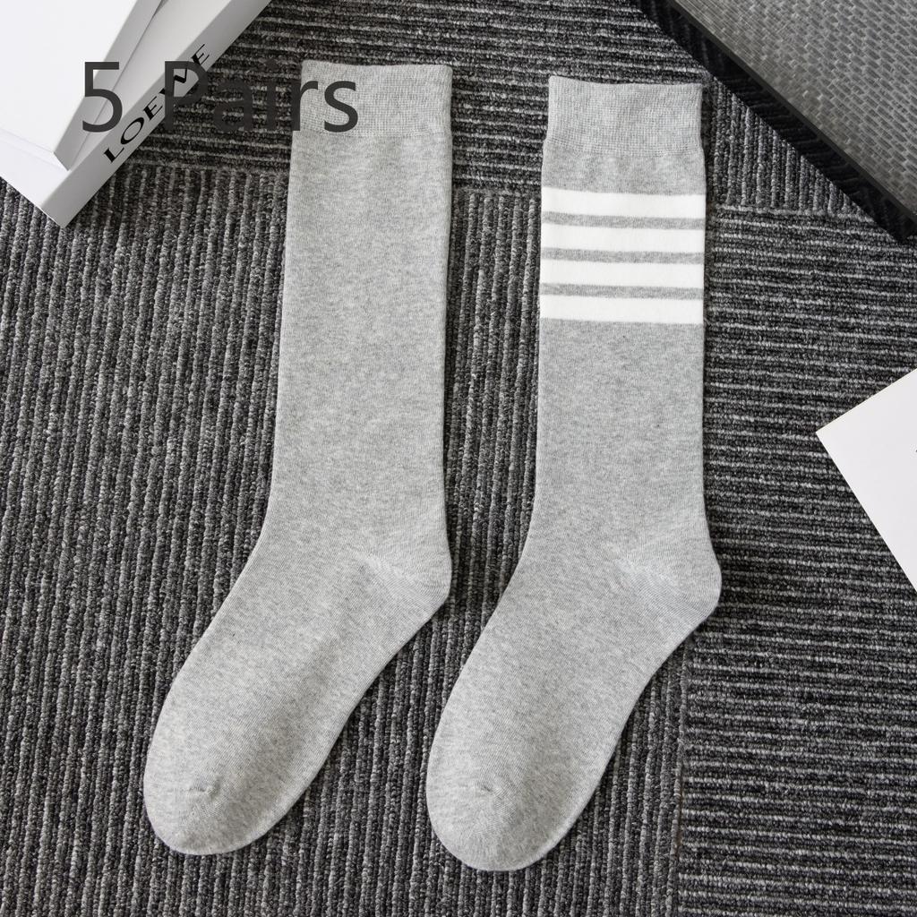 5 Paia Calzini Sottili Stile College a Quattro Barre TB Color Block Marea Rosso Rete Cotone Senza Cuciture Anti-pilling a Righe al Polpaccio