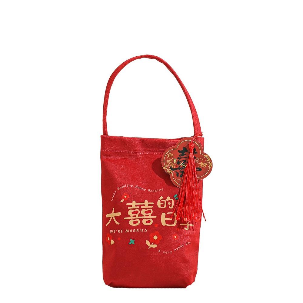 Traditional Canvas Wedding Candy Bag Tassels Drawstring New Year Gifts Bag Spring Festival Flower Chinese Style Handbag Party
