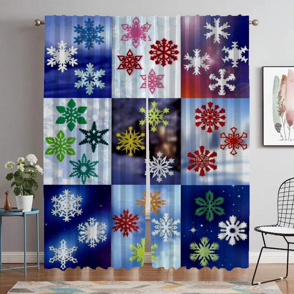 Vánoční odstíny Vločka Moderní obývací pokoj Závěsy 2 kusy Zatemňovací závěs do pokoje 2 panely Halloweenská dekorace Dělící stěna