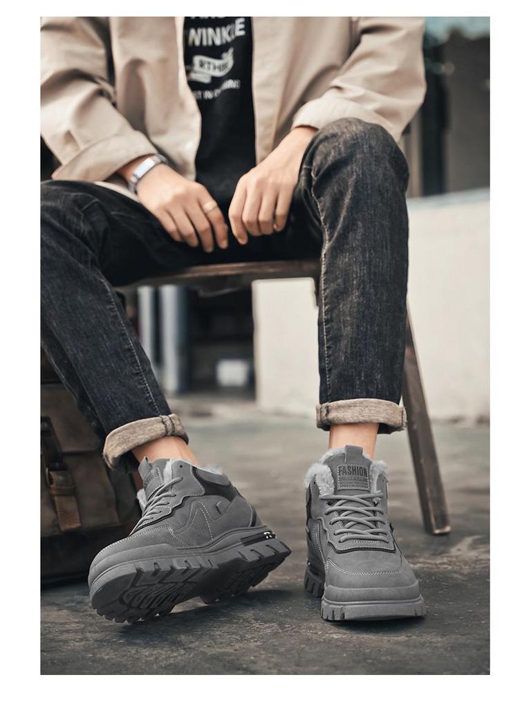 2025 Winter Men's Plus Velvet Leather Martin Boots – Thick Sole, Warm, Versatile Casual Shoes