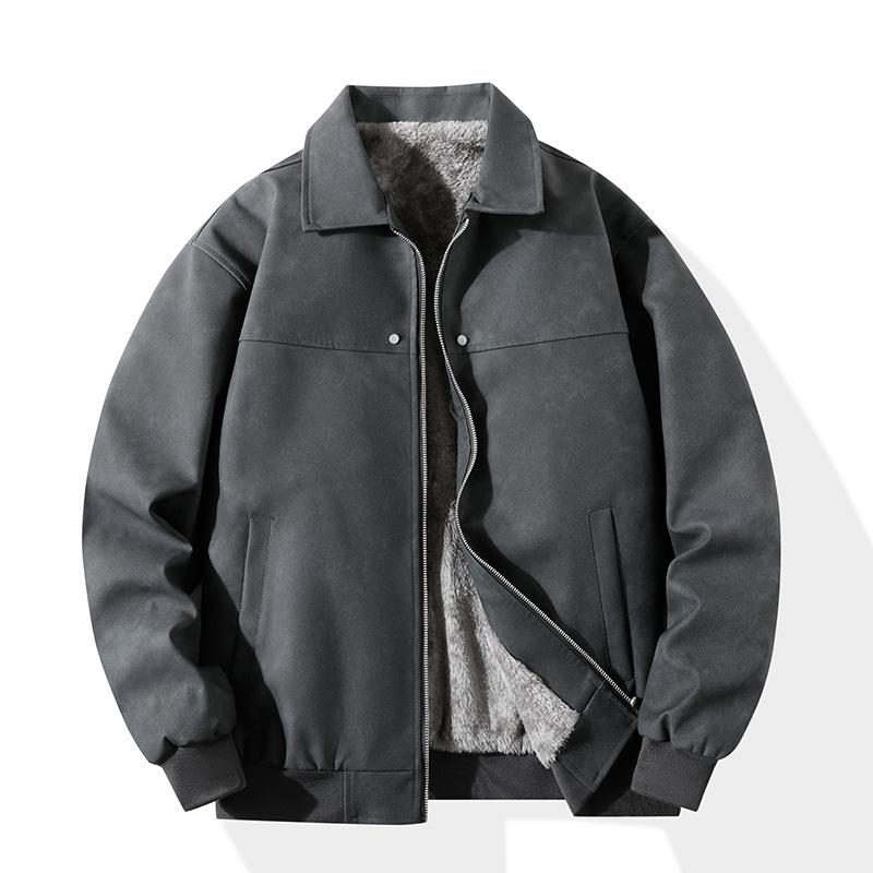 Pu leather autumn and winter men's leather jacket new American retro velvet lapel leather jacket men's locomotive clothing