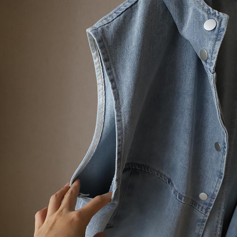 2025 Spring/Summer Women's Korean-Style Loose Casual Hooded Denim Vest Jacket